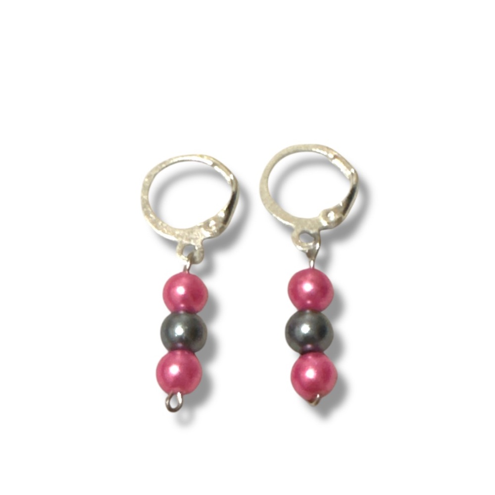 3 FOR $10 HANDCRAFTED Metallic Pearl Pink & Silver Beaded Earrings